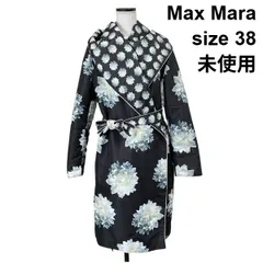 ◇ 未使用 Max Mara CITY リバーシブル ロングコート 長袖 オープンスタイル 芍薬プリント 総柄 黒 38 M～L 9号～11号 レディース S6C204のサムネイル