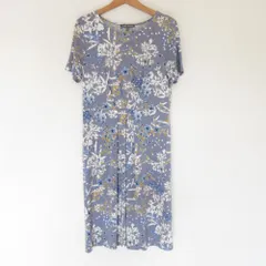 美品 LAURA ASHLEY ローラアシュレイ 半袖 ストレッチ フラワープリントワンピース 9 ブルー レディース 古着 中古 USED