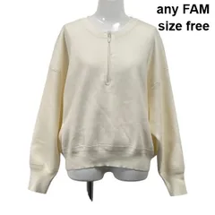 ◇ エニィファム any FAM ハーフジップノーカラースウエット 長袖  ドロップショルダー アイボリー 綿 free M～L 9-11号 レディース S6C211のサムネイル