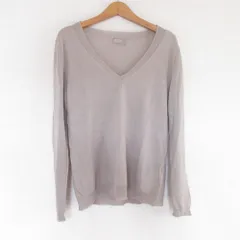 美品 MARGARET HOWELL マーガレットハウエル リネンコットン Vネック 長袖 ニット カットソー 2 グレー レディース 古着 中古 USED