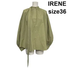 ◇ アイレネ IRENE ボリュームスリーブブラウス シャツ 長袖 ボウタイ スタンドカラー カーキ系 コットン混 36 S 7号 レディース S6C179のサムネイル