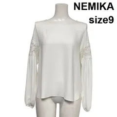 ◇ ネミカ NEMIKA プルオーバーブラウス シャツ 袖レース 切替 花柄 ボートネック ドロップショルダー 白 9 M 9号 レディース S6C181のサムネイル