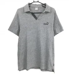 【超美品】プーマ スキッパーシャツ 杢グレー ロゴプリント メンズ XXL ゴルフウェア PUMA