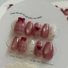 【sizeorder】No.256 ピンクギンガムチェックネイル オーダー リボン 春 ハート ガーリー マグネット