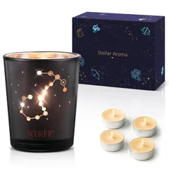 12星座アロマキャンドル 誕生日プレゼント 女性 彼女 恋人 友達 クリスマスプレゼント 入学 卒業 送別会 ギフト 星座が灯るガラス型 無煙キャンドル4個入り 幻想的 癒しグッズプレゼント 燃焼時間10時間 化粧箱入り (さそり座 キンモクセイ [さそり座]