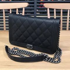 美品 シャネル ボーイシャネル チェーンウォレット チェーンショルダーバッグ キャビアスキン グレインドカーフ ブラック 黒 AP1117 15080