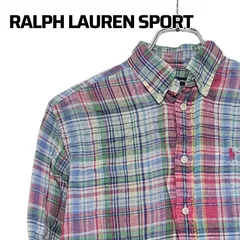 RALPH LAUREN SPORT ラルフローレンスポーツ チェックシャツ リネン100% 麻 長袖 Mサイズ相当 レディース マルチカラー ポニー刺繍 ボタンダウン 通気性 爽やか 春夏 カジュアル 上質素材 スリランカ製 322KJ