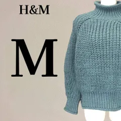 エイチアンドエム H&M チャンキーニット セーター ハイネック M 青 緑