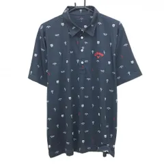 【超美品】キャロウェイ 半袖ポロシャツ ネイビー×白 ロゴ総柄 ヤシの木  メンズ 3L ゴルフウェア 大きいサイズ Callaway