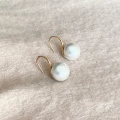 一粒 コットン パール ホワイト フック ゴールド ピアス