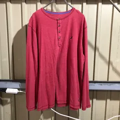 2163 NAUTICA ロンT レッド XL ノーティカ 長袖カットソー ワンポイント 刺繍ロゴ ヘンリーネック 古着卸 アメリカ仕入