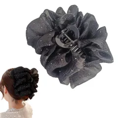 バレッタ 大きめ リボン クリップ サテン シフォン ヘアアクセサリー 大人 ヘアクリップ 髪留め おしゃれ 結婚式 バンスクリップ ヘアクリップ 大きめ おしゃれ しっかりとまる バレッタ かわいい 可愛い 韓国 (ブラック, シ [ブラック] [シフォン]