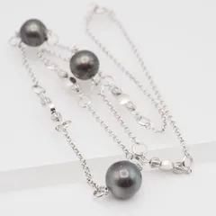 R130 大粒 黒蝶真珠 パール ネックレス シルバーカラー デザイン 6月誕生石
