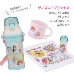 【新品・公式】ディズニープリンセス　入園3点セット　直飲みプラ水筒　プラコップ　おしぼり　おしぼりケース　Skater　スケーター公式　　日本製　食洗機OK　抗菌　Skater　Disney　Princess