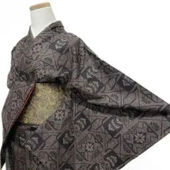 大島紬　未着用　小紋　泥染　菊花　松模様　着物　014b p