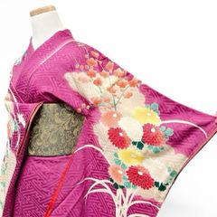 千寿】アンティーク袷 【商品番❦00131❦】 淡黄色 訪問着 幾何学模様 