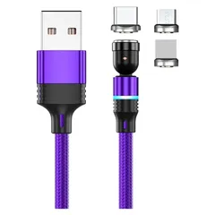 【新品】 マグネット 充電ケーブル 540°回転 USBケーブル 3in1 LED付き マグネット式 着脱式 防塵 磁石 USB-C Type-C Micro-USB コネクター 全機種対応 (2m) 1