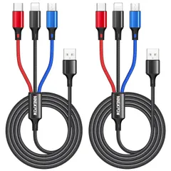 【新品】 NINGKPOW 3in1 充電ケーブル【1.2M 2本セット】USB ケーブ充電コード 3イン1 充電コード USB Type Cケーブル Micro コードUSB Phone 充電ケーブル 3台同時給電可能 Android タイプC Phon 0