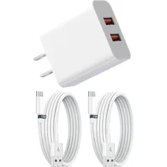 【新品】 USB 充電器 iPhoneタイプ対応 スマホUSB電源アダプター USB-A to Type-Cデータケーブル2本（1m×2）付属 12W高出力急速充電でiPhone 17air pro max 16 15 対応、iPad、Android、各種 1