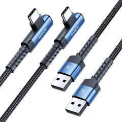 【新品】 toocki usb-c ケーブル L字 【0.5M/2本セット】 3A急速充電 ナイロン編み Quick Charge 3.0/2.0対応 ブルー iPhone 17/iPhone 16/iPhone 15/Plus、MacBook Air/P 0