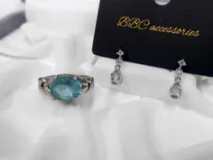 アクアマリン　リング　ピアスセット　925刻印　3月誕生石