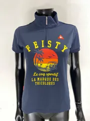 【USED】le coq sportif ルコック ポリエステル ハーフジップ 半袖 シャツ ロゴ刺繍 ネイビー 紺 レディース M ゴルフウェア