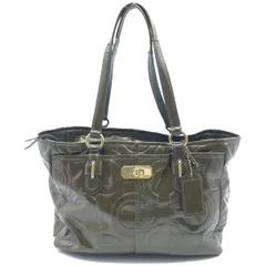 コーチ　シグネチャー　エナメル　パテント　カーキ　ハンドバッグ　E-628