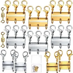 GOLD DEER 12個セット マグネット留め具 ネックレス 重ね付け チェーンセパレーター 金銀 ジュエリーディスペンサー アクセサリー収納 手作り材料 収納ケース付き (金/銀)