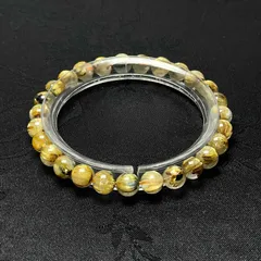 天然美品★【25A太陽花タイチンルチル】★黄金針水晶ブレスレット 天然石 金運 6.3-6.7mm ZB10294