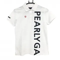 【美品】パーリーゲイツ 半袖ポロシャツ 白×ダークネイビー サッカー生地 ビッグロゴ レディース 1(M) ゴルフウェア PEARLY GATES