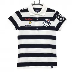 【美品】パーリーゲイツ 半袖ポロシャツ 白×ネイビー ボーダー 襟裏ニコちゃん スマイル レディース 0(S) ゴルフウェア PEARLY GATES