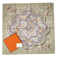 極美品 HERMES エルメス スカーフ シルク カレ90 sous les oranges オレンジの木の下で ベージュ 箱付き