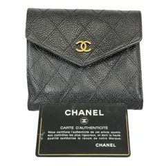 【ヴィンテージ・美品】CHANEL シャネル キャビアスキン ビコローレ Wホック コンパクト 二つ折り 財布 ブラック ゴールド金具 4番台 レディース メンズ 1990年代前半