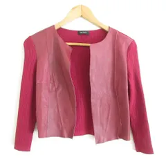 美品 MAX&Co. マックス&コー ゴートレザーコンビ クルーネック ショート丈 ニットカーディガン ジャケット S パープル レディース 古着 中古 USED