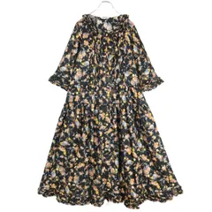 ピンクハウス★エレガントワンピ♪ 5分袖 ピコレース 前開き 段々重ねフリル リボン サイズ4(L)ブラック系 z18585