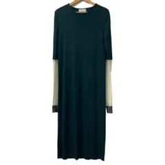 良品 RIM.ARK リムアーク Bi color rib knit OP バイカラー シアースリーブ 長袖 ロング リブニットワンピース 38 グリーン レディース 古着 中古 USED