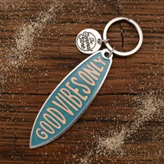 HAWAIIAN SURF KEYCHAIN USA ハワイアン サーフ サーフボード キーホルダー:SURF-002 GOOD VIBES ONLY