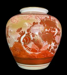 九谷焼 壺 金彩 牡丹 孔雀 吉祥文様 花瓶 飾り壺 花入 生花 春 桜 サクラ さくら 鳥 日本 伝統工芸品 美術品 インテリア 茶席 茶道 N26C(出)16