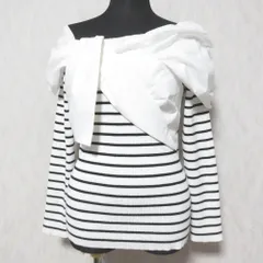 美品 23SS Apuweiser-riche アプワイザーリッシェ ツイストリボンネックニット 23157330 サイズ2 ホワイト ブラック レディース 古着 中古 USED