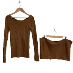美品 LANVIN en Bleu ランバンオンブルー リブニットカットソー ベアトップ 2点セット ブラウン レディース 古着 中古 USED