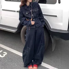 デニムセットアップ レディース デニムジャケット デニムワイドパンツ 上下セット ブルージーンズ こなれ感 マニッシュスタイル 韓国 20代 30代 40代 ファッション お出かけ カジュアル 1422