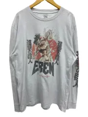 古着 進撃の巨人 長袖カットソー ロンT 海外オフィシャル 袖ロゴ プリント エレン イェーガー XL オフホワイト系 メンズ/045