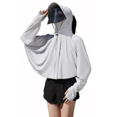 【新品】 [JunyueLiang] ラッシュガード レディース 長袖 おしゃれ 大きいサイズ 日よけ帽子 全身タイプ 紫外線対策 UVカット ネックカバー フェイスカバー 自転車 釣り 折りたたみ アウトドア 柔らかく フード付き 熱中症対策 接触冷感（Fr