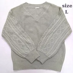 GU(ジーユー) レディース Vネック ケーブル編みニットセーター L