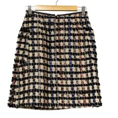 未使用 LOULOU WILLOUGHBY ルルウィルビー ツイードチェックタイトスカート サイズ2 ベージュ ブラック  レディース 古着 中古 USED