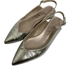 美品 Ginza Kanematsu 銀座かねまつ Vカット ポインテッドトゥ スリングバック パンプス サイズ24cm シルバー レディース 古着 中古 USED