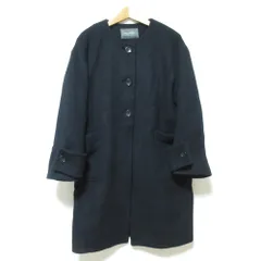 美品 Spick and Span スピックアンドスパン ウール ノーカラー ロングコート 34 ネイビー レディース 古着 中古 USED