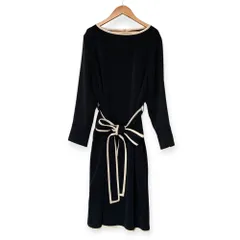 美品 RUIRUE BOUTIQUE ルイルエブティック ベルト付きバイカラーワンピース ミディドレス M XL ブラック レディース 古着 中古 USED