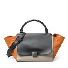 [中古] CELINE セリーヌスモール三色トラぺズ黒、トープ、オレンジカーフスキンレザーA