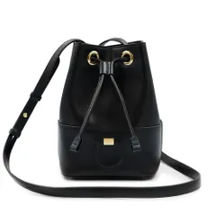 サルヴァトーレフェラガモ AU-21H484 ガンチーニ ミニ バケット カーフスキン ネロ ブラック ドローストリング ショルダーバッグ 巾着 斜め掛け レザー ゴールド金具 Salvatore Ferragamo（美品）